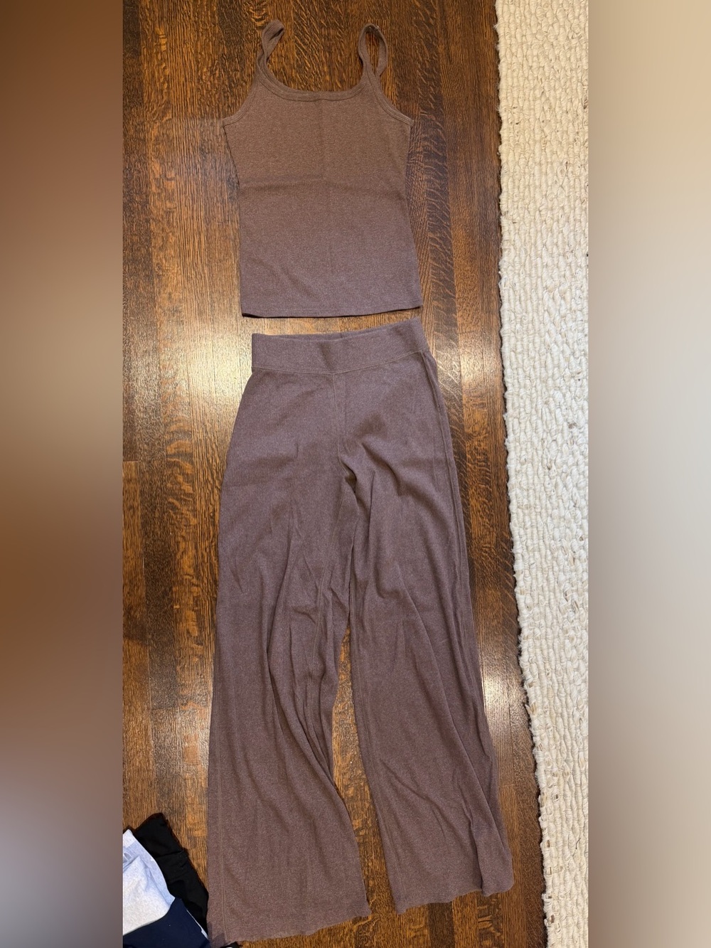 Buck Mason Wide-Leg Knit Pants and Tank Set in Dusty Brown